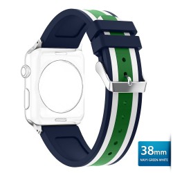 OptimuZ Sport Dual Tone Watch Band Strap Silicone for Apple Watch - 38mm Navy-green-white