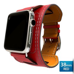 OptimuZ Premium Leather Cuff Bracelets Watch Band Strap for Apple Watch - 38mm Red