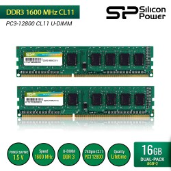 Silicon Power DDR3 1600MHz CL11 PC3-12800 UDIMM - 16GB