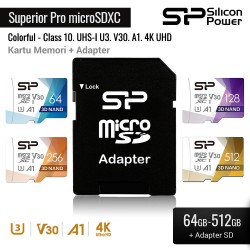 Silicon Power microSDXC Superior ProU3 V30 A1 4K Kartu Memori + Adapter