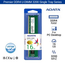 ADATA DDR4 3200MHz U-DIMM RAM PC Desktop Single Tray - 16GB Hijau