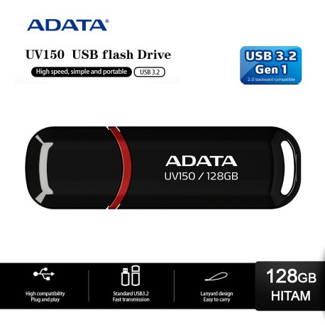 ADATA DashDrives UV150 Flashdisk USB 3.2 SuperSpeed - 128GB Hitam